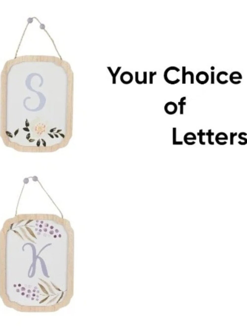 Woodland Cottage Monogrammed Letter Floral Hanging Wall Decor Wood Beads Jute
